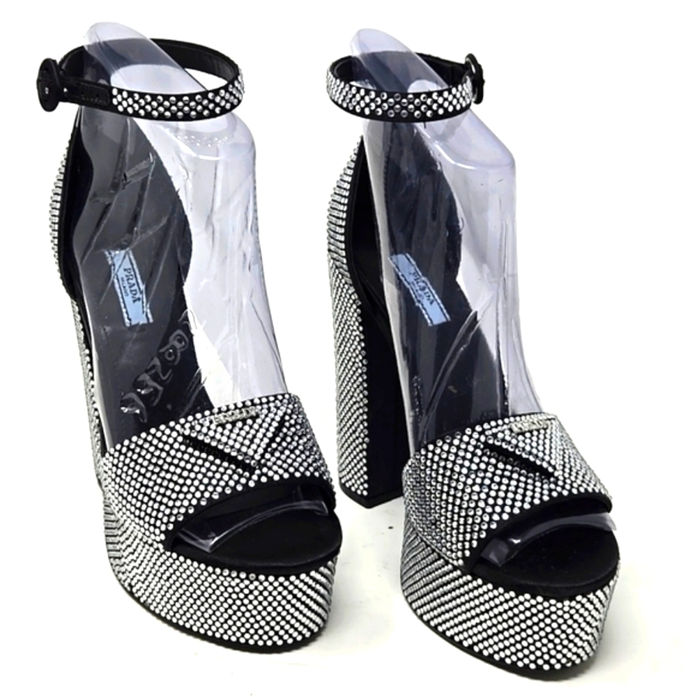 PRADA Crystal Ankle-Strap Platform Sandals